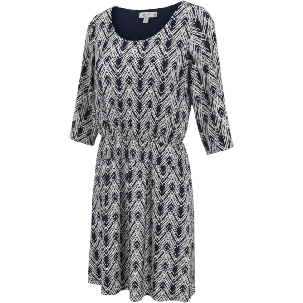Jody California Midi Dress Womens Large Blue Geometric Chevron Stretch 3/4 Slv - Picture 1 of 8